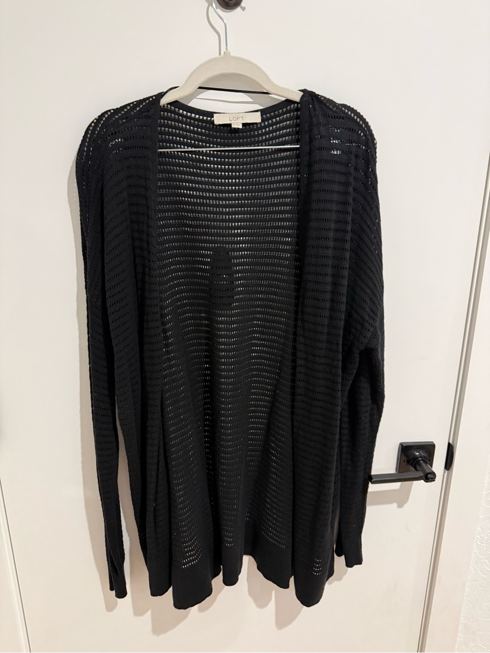 LOFT Black Open-Knit Drapey Cardigan